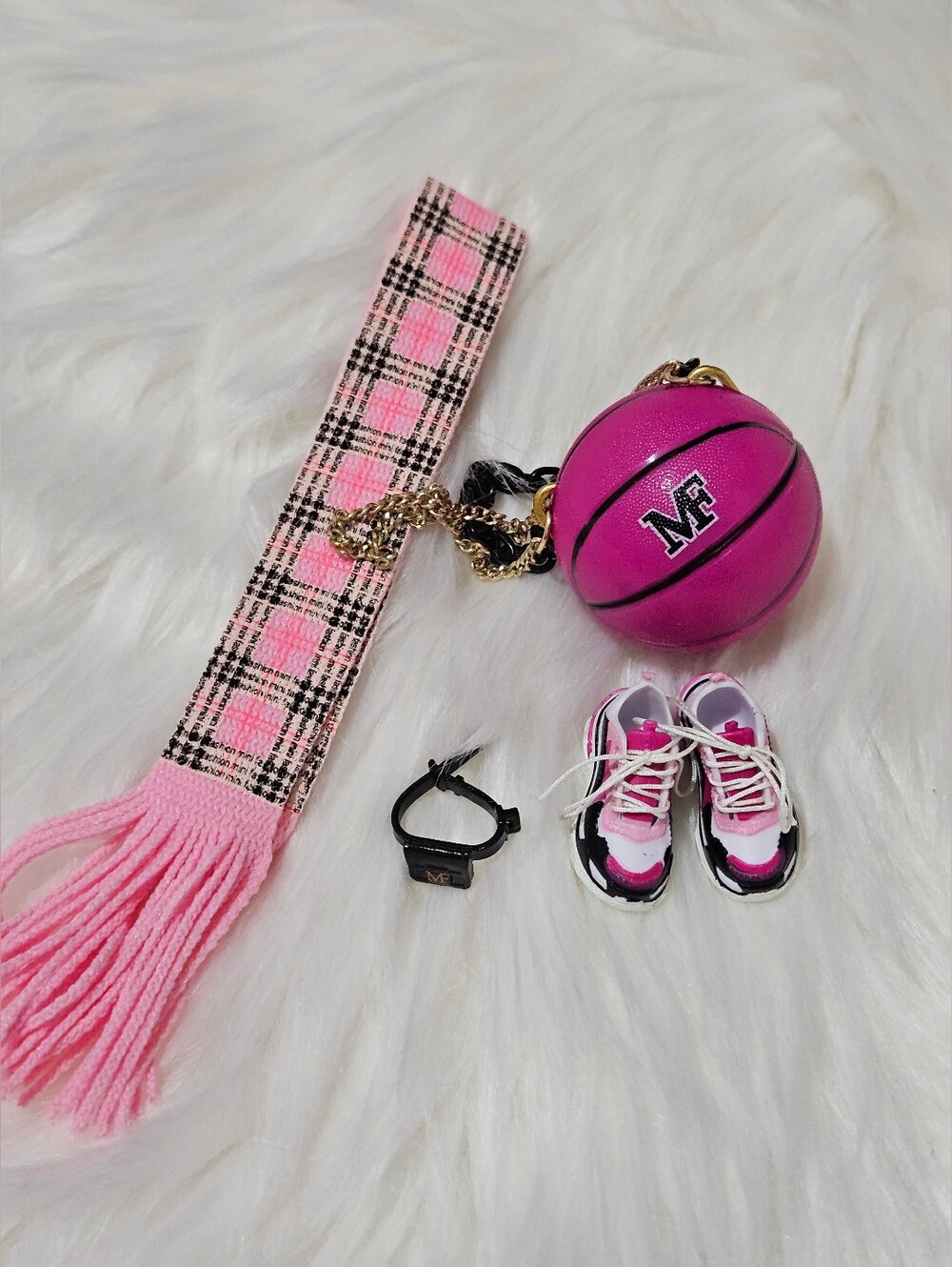 Mini Fashion Doll Accessories: Basketball, Scarf, Shoes, Belt